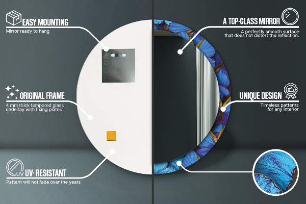 Rund spegel elegant Blå och grön fjäril