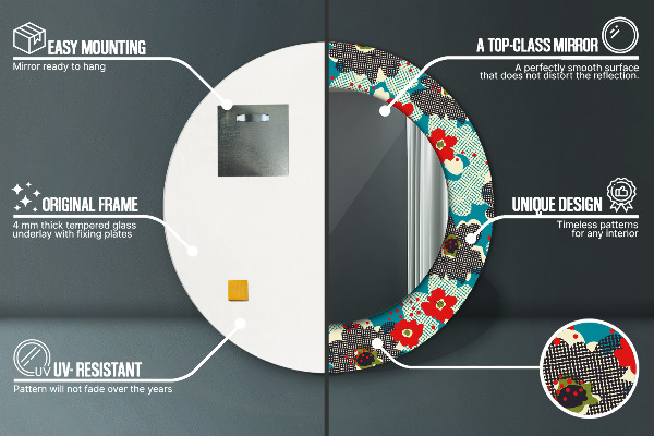 Rund spegel elegant Retro blommönster