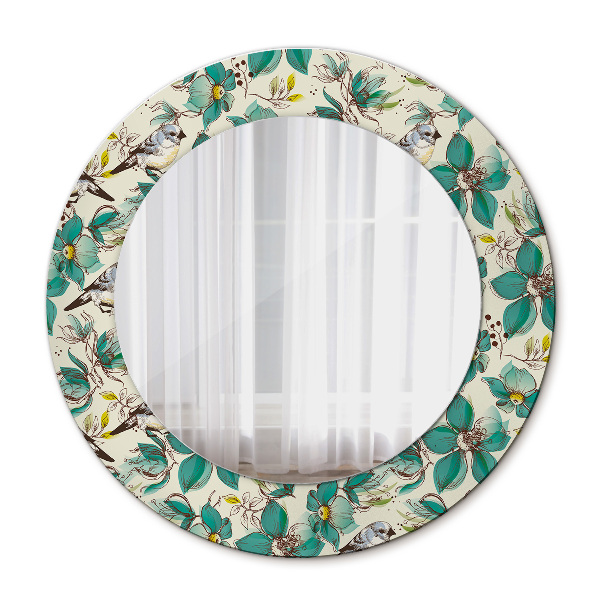 Rund spegel elegant Blommor och fåglar