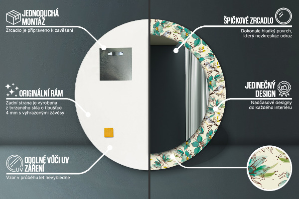 Rund spegel elegant Blommor och fåglar
