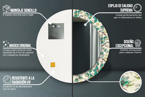 Rund spegel elegant Blommor och fåglar