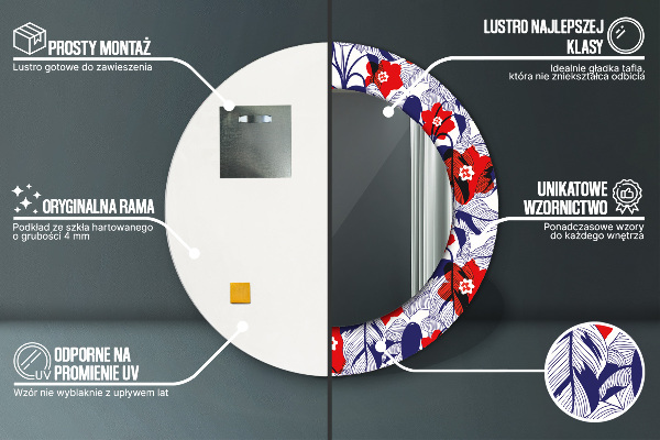 Rund spegel elegant Filodendron och röda blommor