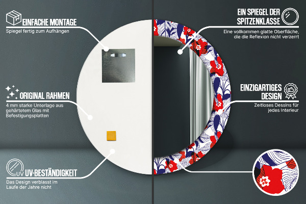 Rund spegel elegant Filodendron och röda blommor