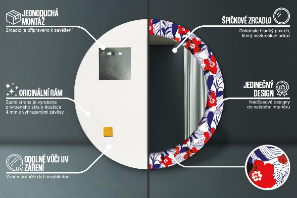 Rund spegel elegant Filodendron och röda blommor