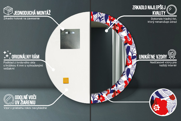 Rund spegel elegant Filodendron och röda blommor