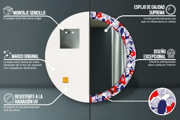 Rund spegel elegant Filodendron och röda blommor