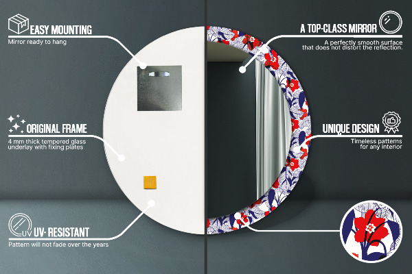 Rund spegel elegant Filodendron och röda blommor