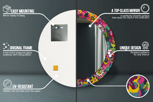 Rund spegel elegant Handmålade blommor