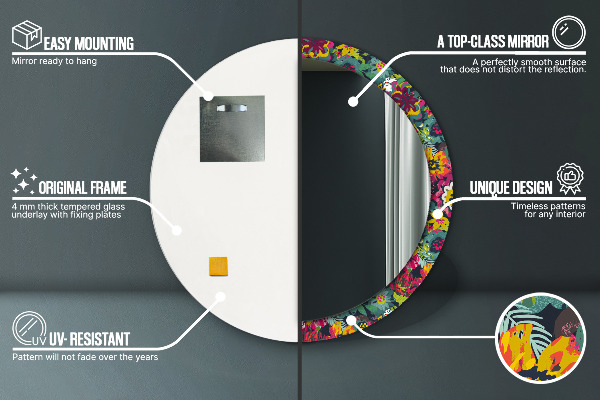 Rund spegel elegant Handmålade blommor