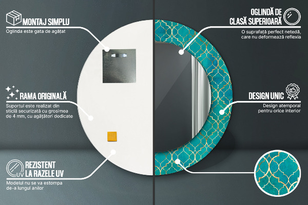 Rund spegel elegant Grön och guld sammansättning