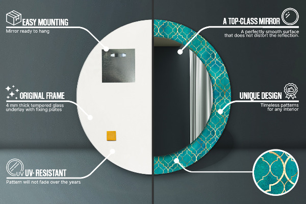 Rund spegel elegant Grön och guld sammansättning