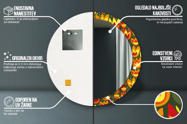 Rund spegel elegant Retro tulpaner