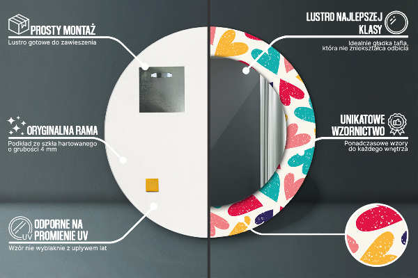 Rund spegel elegant Färgglada hjärtan