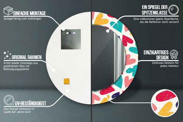 Rund spegel elegant Färgglada hjärtan