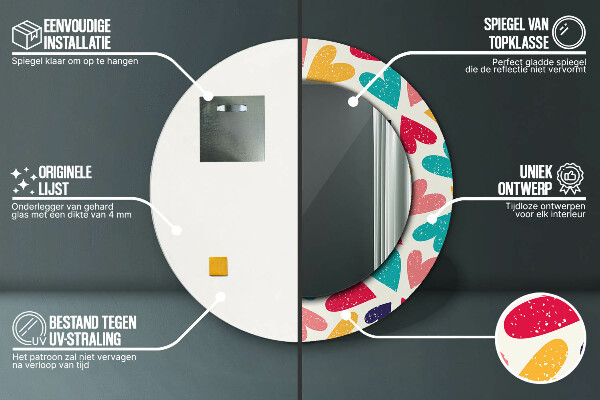 Rund spegel elegant Färgglada hjärtan