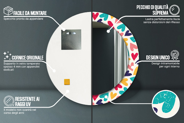 Rund spegel elegant Färgglada hjärtan