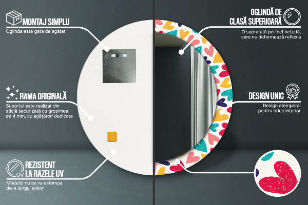 Rund spegel elegant Färgglada hjärtan