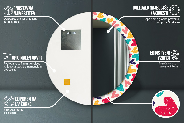 Rund spegel elegant Färgglada hjärtan