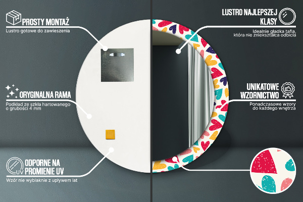 Rund spegel elegant Färgglada hjärtan