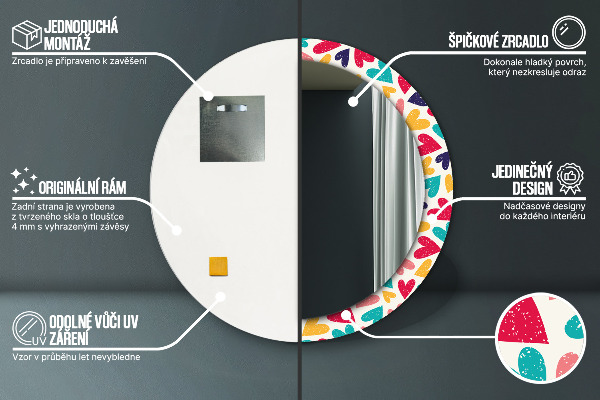 Rund spegel elegant Färgglada hjärtan