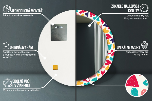 Rund spegel elegant Färgglada hjärtan