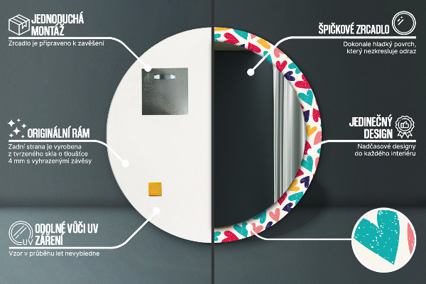 Rund spegel elegant Färgglada hjärtan