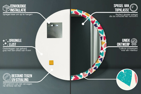 Rund spegel elegant Färgglada hjärtan