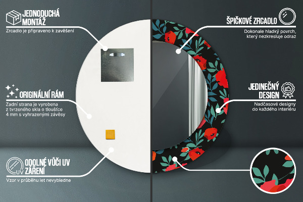 Rund spegel elegant Röd vallmo