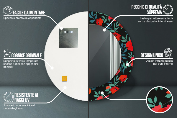 Rund spegel elegant Röd vallmo