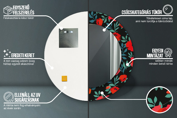 Rund spegel elegant Röd vallmo