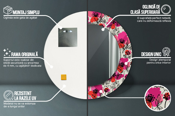 Rund spegel elegant Rosa vallmo