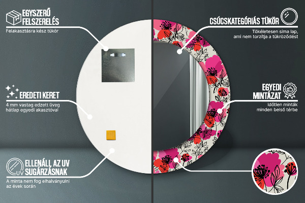 Rund spegel elegant Rosa vallmo