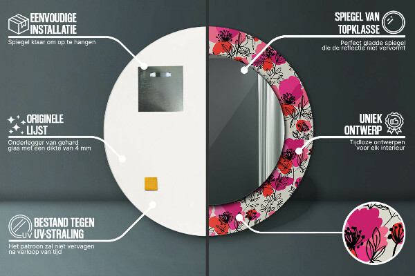 Rund spegel elegant Rosa vallmo