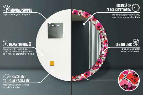 Rund spegel elegant Rosa vallmo