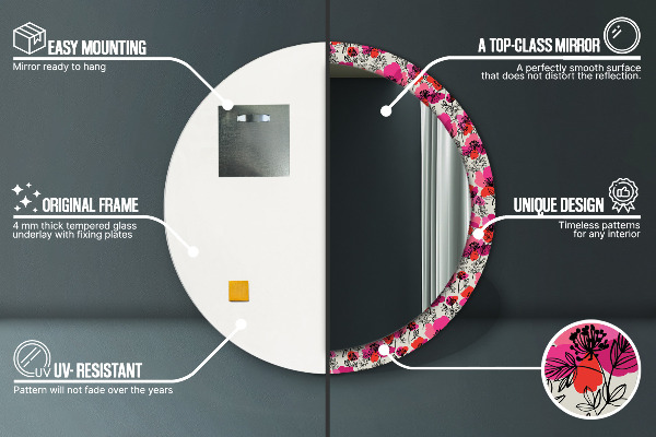 Rund spegel elegant Rosa vallmo