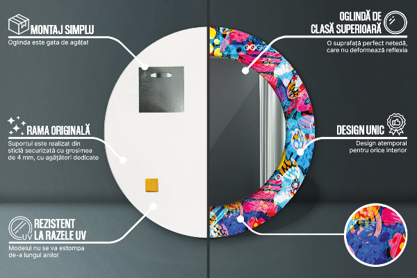 Rund spegel med tryck Färgglada doodles