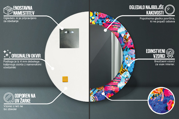 Rund spegel med tryck Färgglada doodles