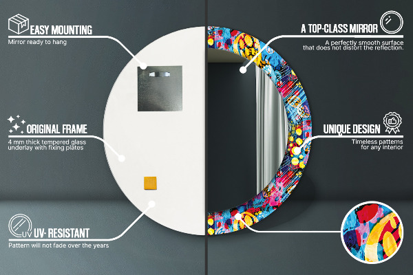 Rund spegel med tryck Färgglada doodles