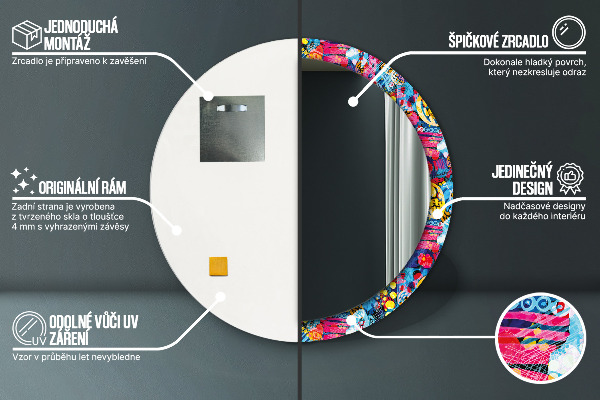 Rund spegel med tryck Färgglada doodles