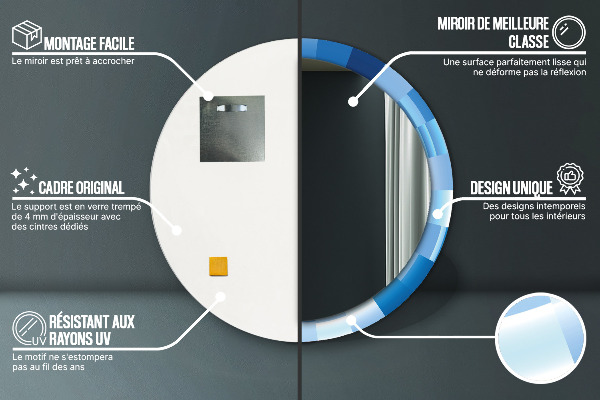 Rund spegel med tryck Abstrakt blå
