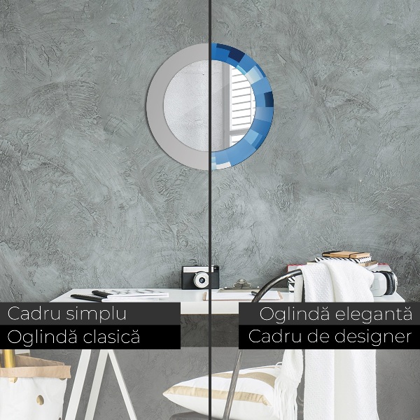 Rund spegel med tryck Abstrakt blå