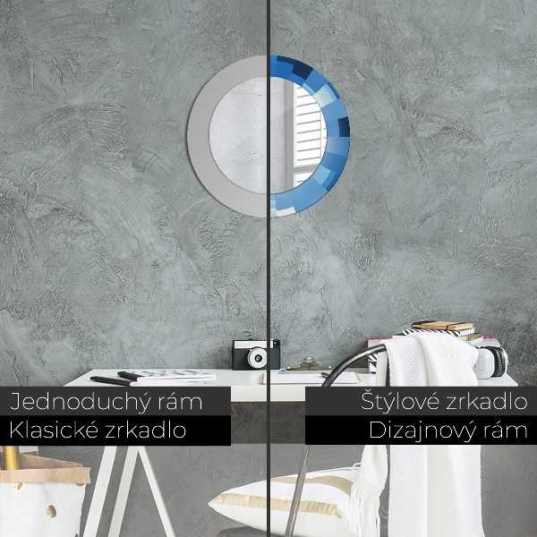 Rund spegel med tryck Abstrakt blå