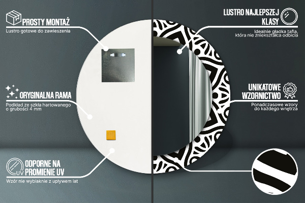 Rund spegel med tryck Svart geometrisk prydnad