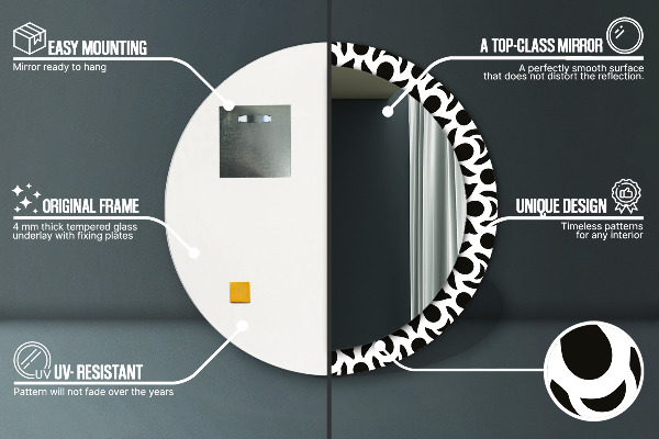 Rund spegel med tryck Svart geometrisk prydnad