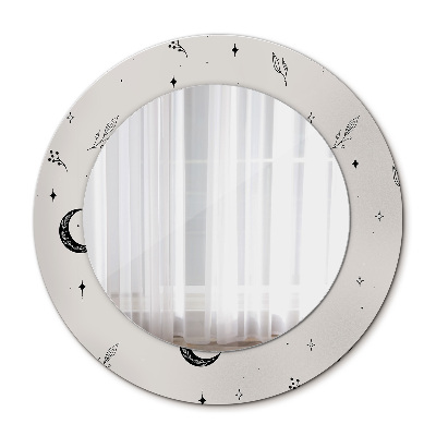 Rund spegel med tryck Doodle blomma växter