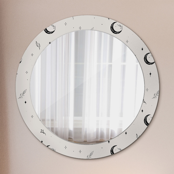 Rund spegel med tryck Doodle blomma växter