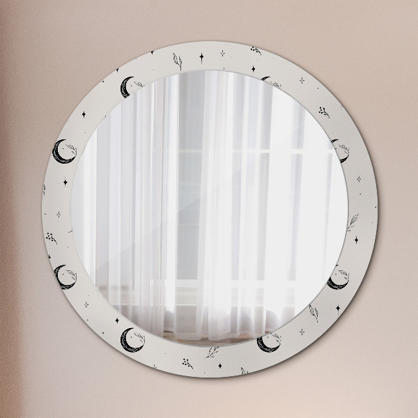 Rund spegel med tryck Doodle blomma växter