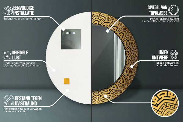Rund spegel med tryck Grekisk prydnad