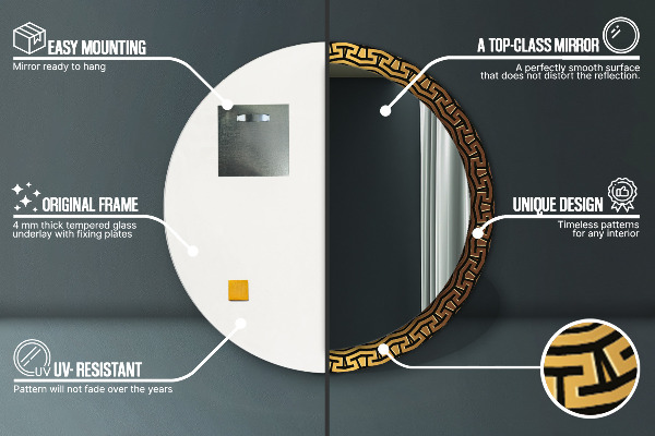 Rund spegel med tryck Grekisk prydnad