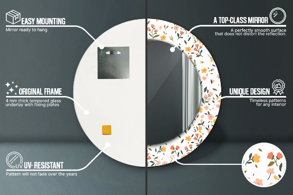 Rund spegel med tryck Små söta blommor